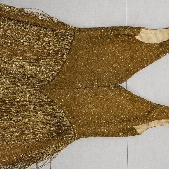 Miss Circle Elegant Gold V-Neck Fringe Dress Size XS - Picture 9 of 15